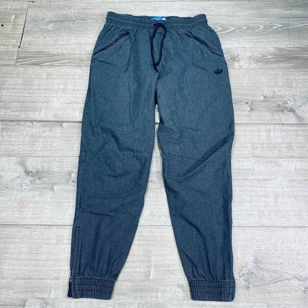 Adidas Pants Mens Large Gray‎ Jogger Track Sweatpants Trefoil Logo Zip Cuff